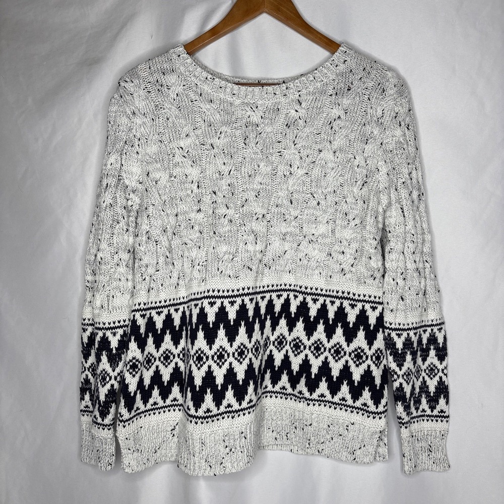 Market & Spruce Women's Medium Pullover Fairisle Speckled Sweater Navy Blue